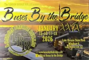 Country Homes Campers - Buses by the Bridge 2026 - An image of camper vans with sunset on background.